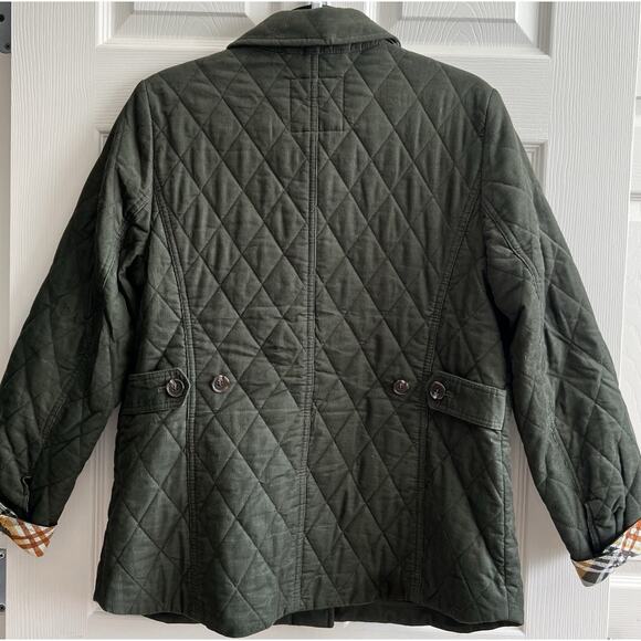 TALBOTS Moss Green Quilted Corduroy Plaid Cuffs Button Front Coat - Picture 5 of 12